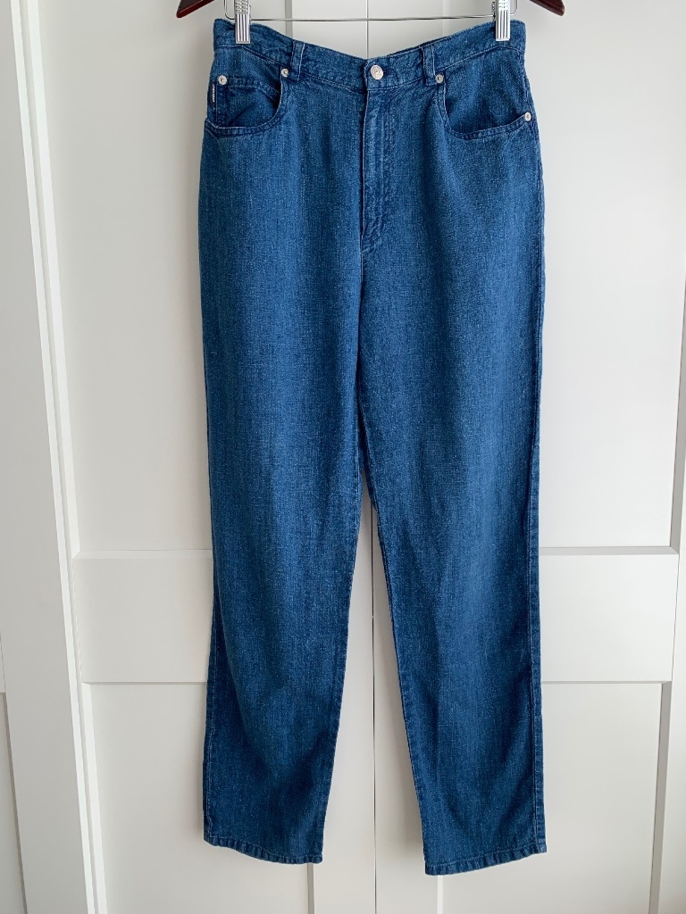 Lauren by Ralph Lauren 100% linen women’s denim blue pants straight legs size 8